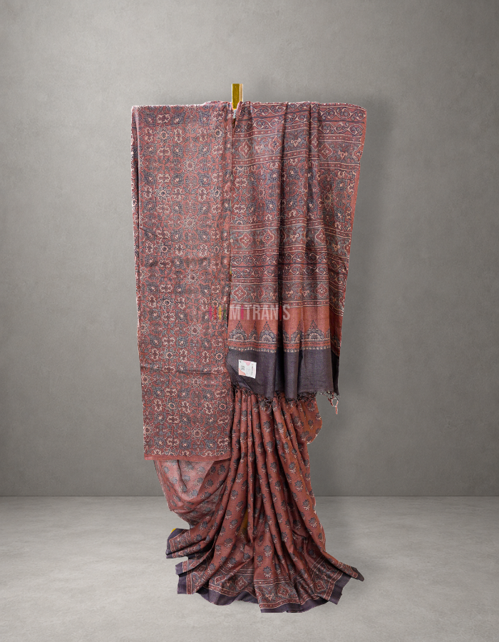 Buy Ajrakh Printed Tussar Silk Saree | Mitranis