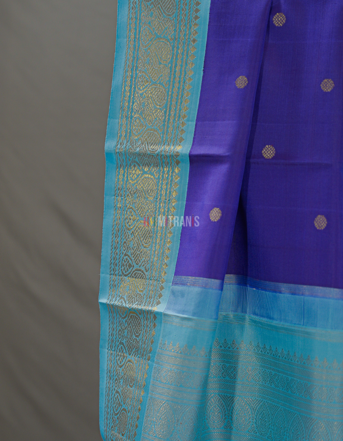 Bluish Purple and Firoze Pure Zari Kanjivaram Silk Saree with Annapakshi Motifs - Image 3