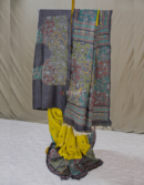 Yellow Tussar Kantha Saree with Black Embroidered Border | Mitranis