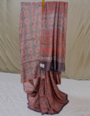Maroon Ajrakh Tussar Saree with Jaal Block Print | Mitranis