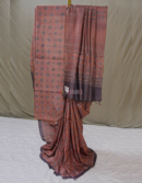 Maroon Ajrakh Tussar Saree with Allover Floral Print | Mitranis