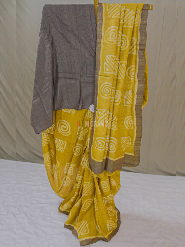 Hand Batik Pure Gachi Tussar Saree with Black Border | Mitranis