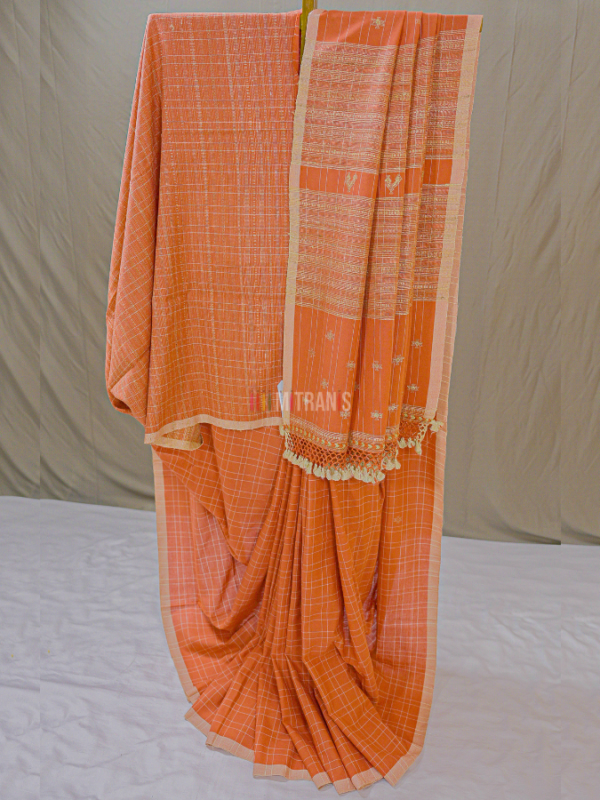 Tussar Checked Bhujodi Fine Cotton Saree | Mitranis