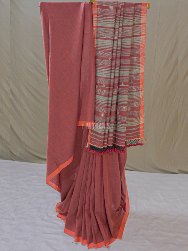 Black Maroon Bhujodi Kala Cotton Saree | Mitranis