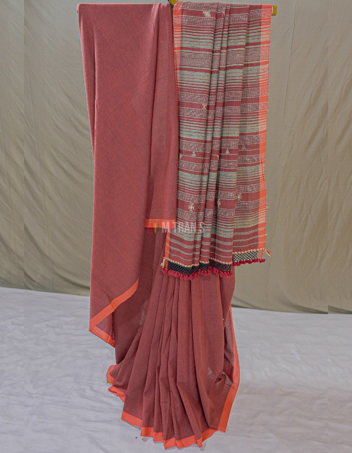 Black Maroon Bhujodi Kala Cotton Saree with Diamond Motifs