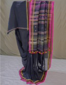 Black Linen Bhujodi Saree with Traditional Anchal | Mitranis