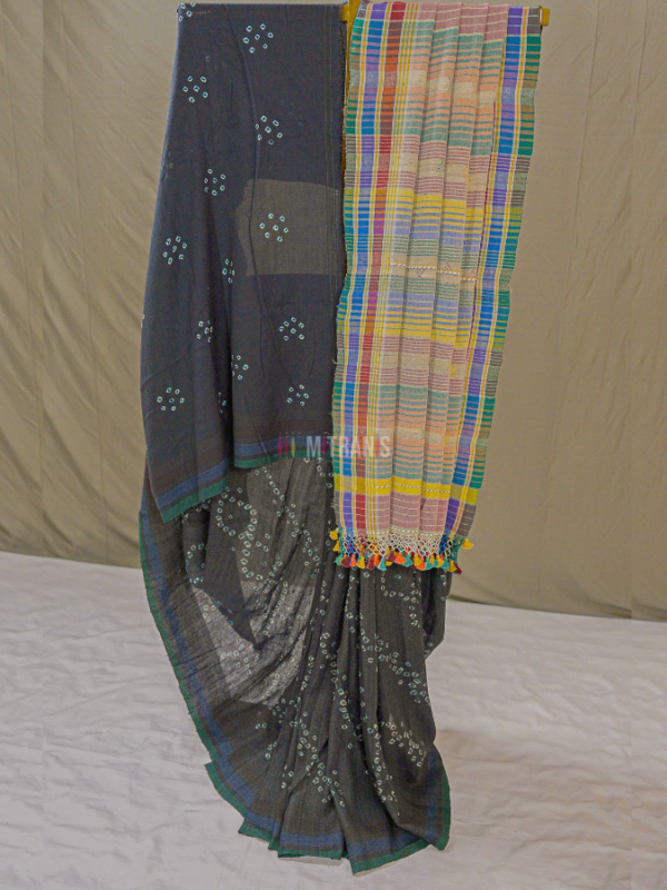Bandhani Bhujodi Tussar Cotton Saree | Mitranis