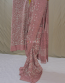 Brown Pink Grey Cotton Dabu Print Saree | Mitranis