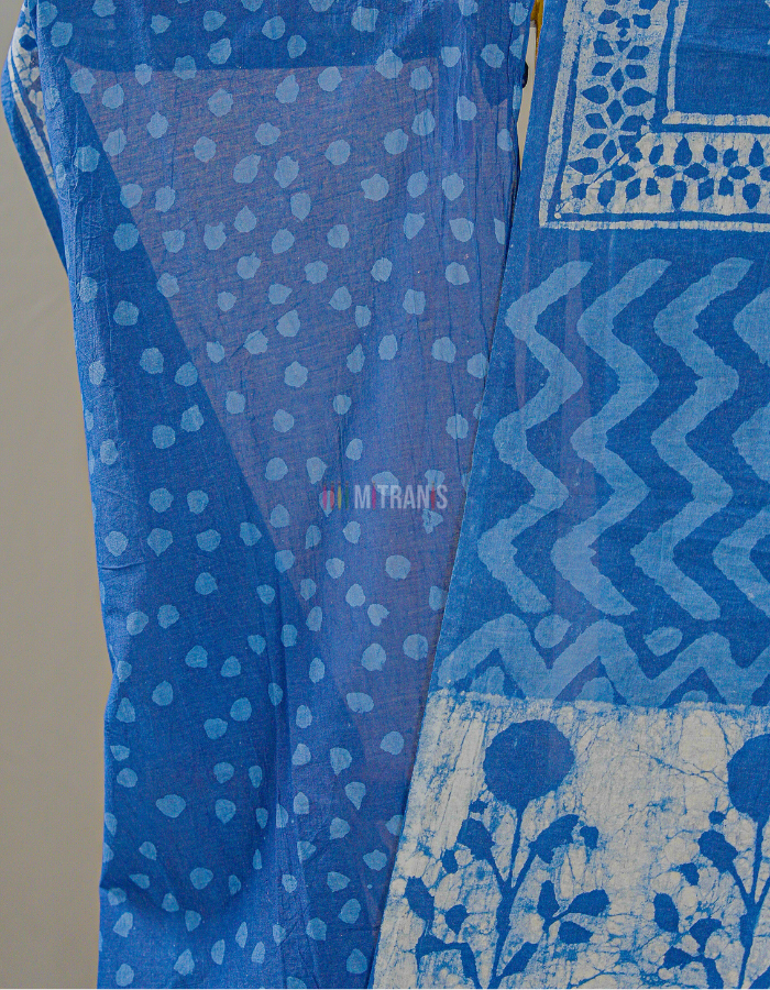 Indigo Floral Cotton Dabu Print Saree - Image 4