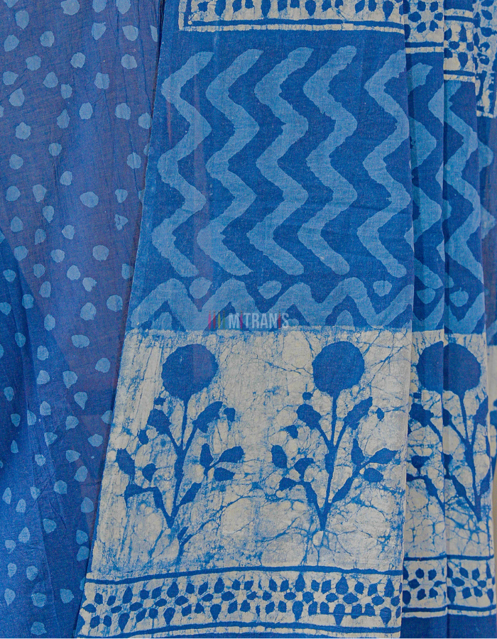 Indigo Floral Cotton Dabu Print Saree - Image 5