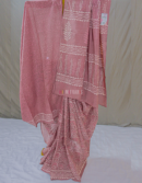 Brown Pink Floral Cotton Dabu Print Saree | Mitranis