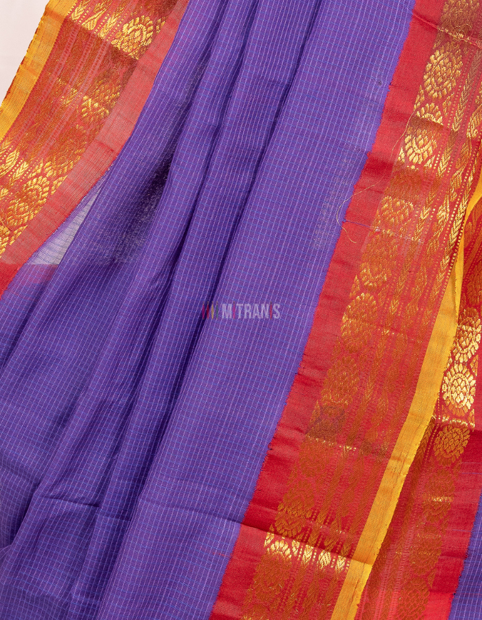 Purple and Red Cotton Gadwal Saree with Pure Silk Border - Image 4
