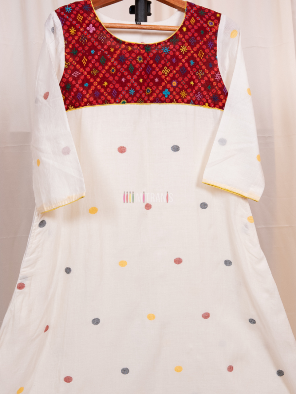 Bengal Cotton Jamdani Long Dress with Lambani Embroidery Patchwork