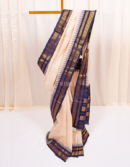 Off White and Navy Blue Cotton Gadwal Saree