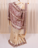 Natural Cream Kosa Silk Saree with Red Tribal Motifs