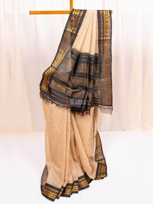 Tussar and Black Cotton Gadwal Saree with Silk Border