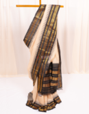 Beige Cotton Gadwal Saree with Black Temple Border