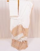 White Cotton Mekhla Chador Set with Traditional Buti Work