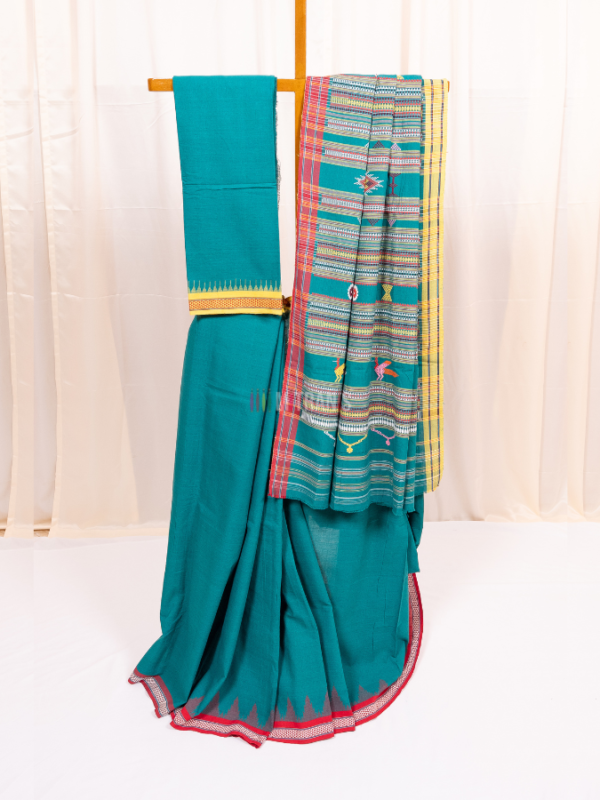 Shamrock Green Cotton Ganjam Bomkai Saree