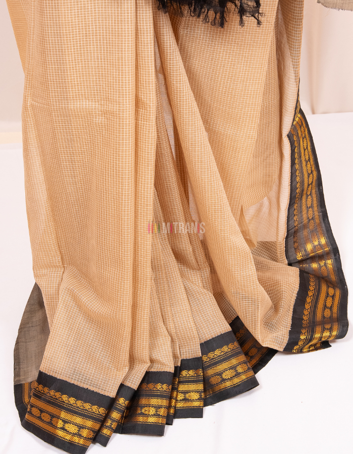 Tussar and Black Cotton Gadwal Saree with Silk Border - Image 2