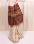 Natural Cream Kosa Silk Saree with Brown Designer Anchal