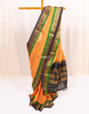 Orange Green and Black Cotton Gadwal Saree with Silk Border