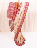 Natural Tussar Saree with Red Ikkat Temple Border