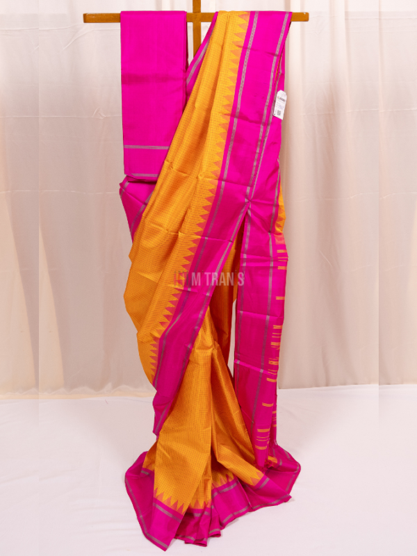 Yellow and Rani Pink Zero Zari Kanjivaram Silk Saree