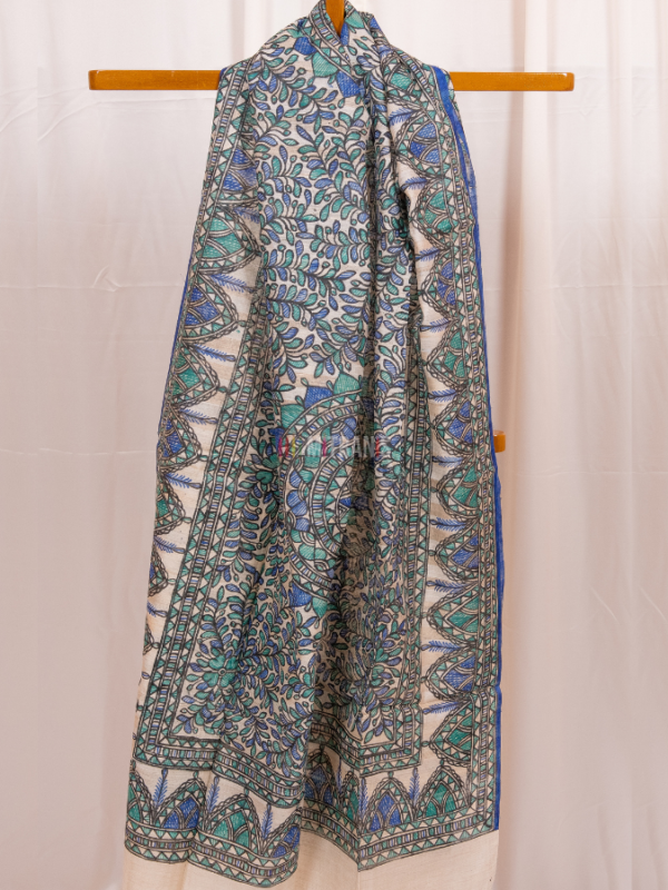 Madhubani Hand Painted Tussar Silk Dupatta