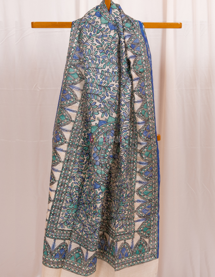 Madhubani Hand Painted Tussar Silk Dupatta
