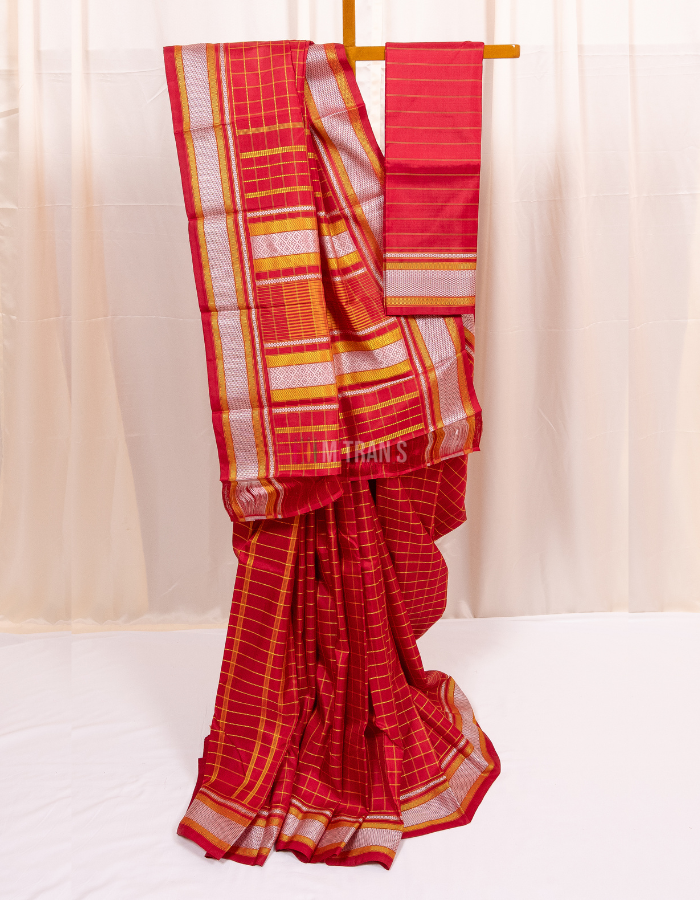 Red Zero Zari Kanjivaram Silk Saree with Muthukattam Design