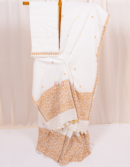 White Cotton Mekhla Chador Set with Traditional Buti Work