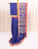 Purplish Blue Cotton Ganjam Bomkai Saree with Ganga Jamuna Border
