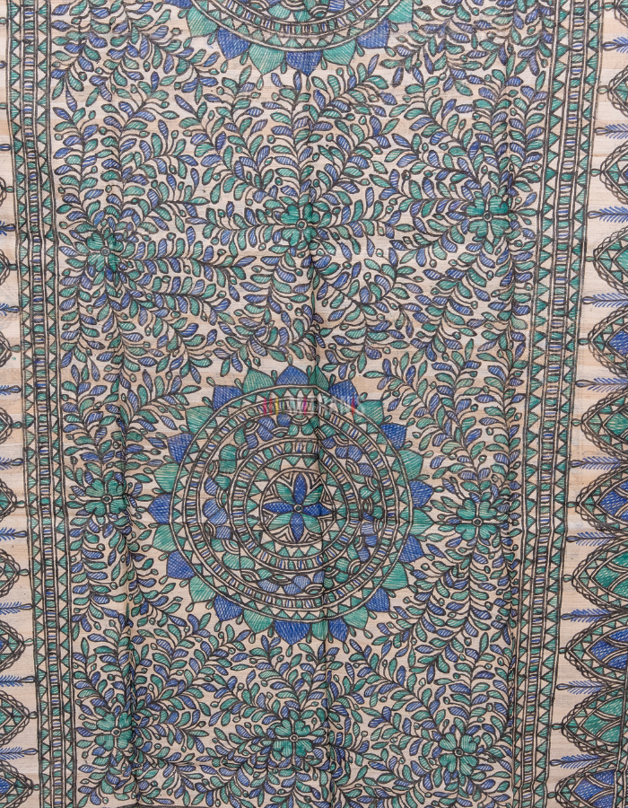 Madhubani Hand Painted Tussar Silk Dupatta