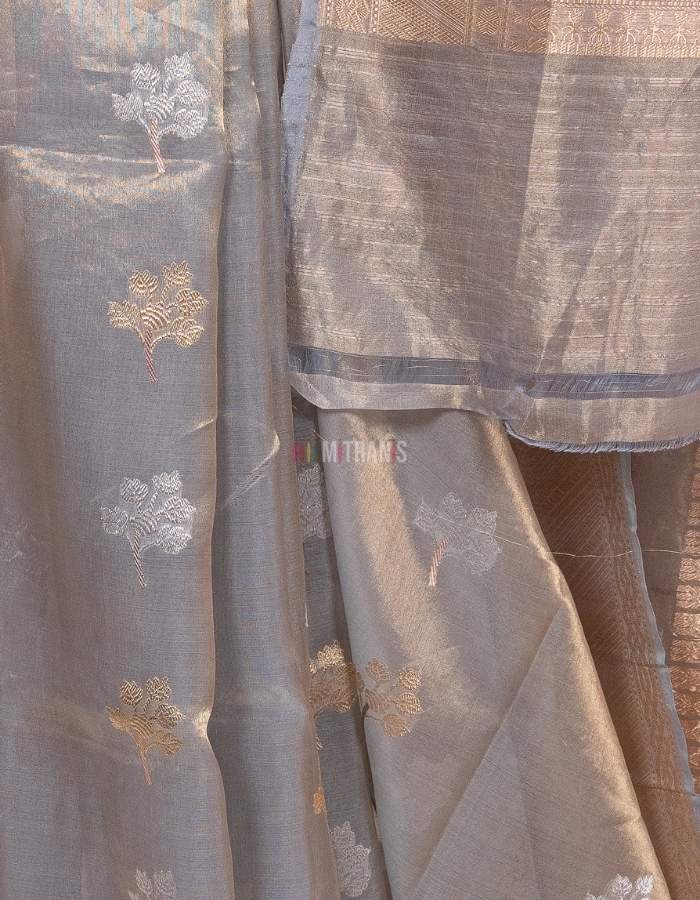 Aqua Tissue Banarasi Saree with Kadhua Buti Weaving - Image 3