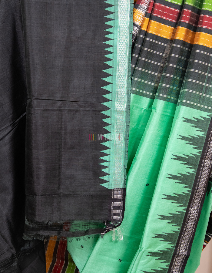 Cool Green Berhampuri Silk Saree in Pure 4 Ply Mulberry Silk - Image 5
