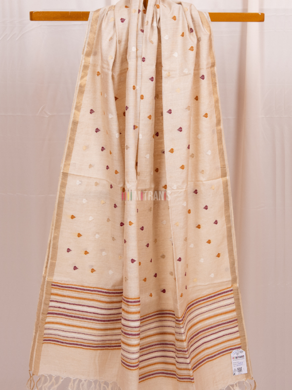Natural Kosa Tussar Dupatta with Multicolour Buti Weaving