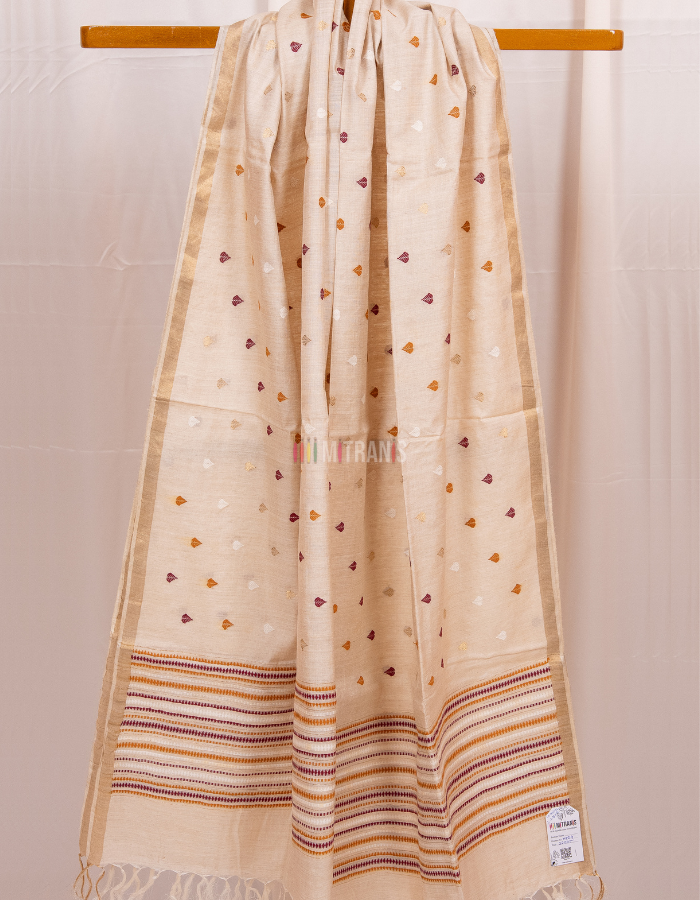 Natural Kosa Tussar Dupatta with Multicolour Buti Weaving