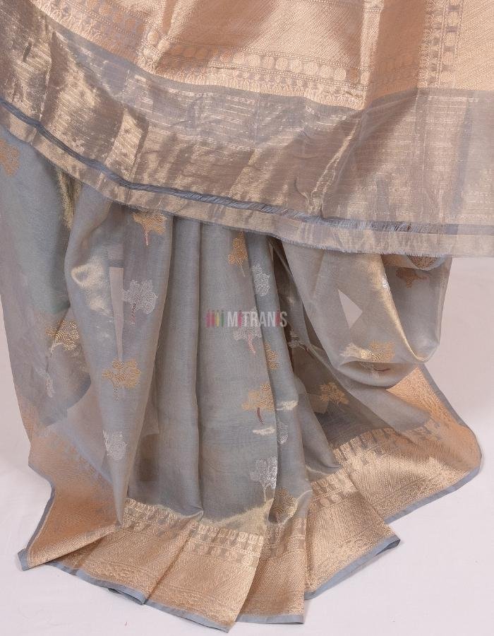 Aqua Tissue Banarasi Saree with Kadhua Buti Weaving - Image 2