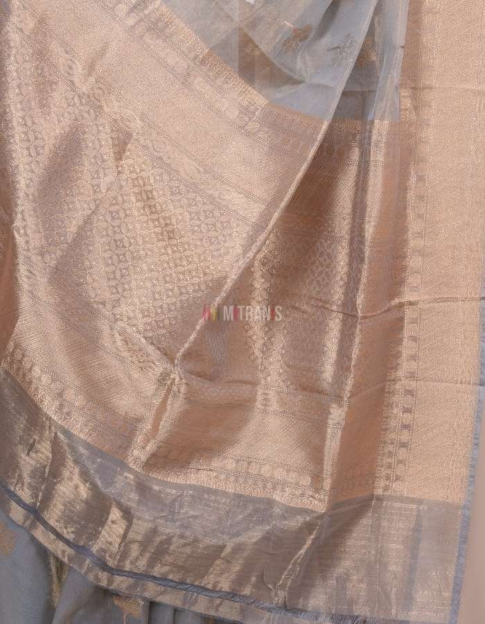 Aqua Tissue Banarasi Saree with Kadhua Buti Weaving - Image 5