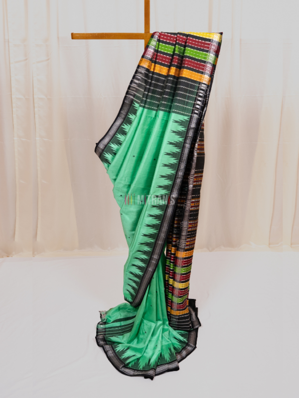 Cool Green Berhampuri Silk Saree in Pure 4 Ply Mulberry Silk