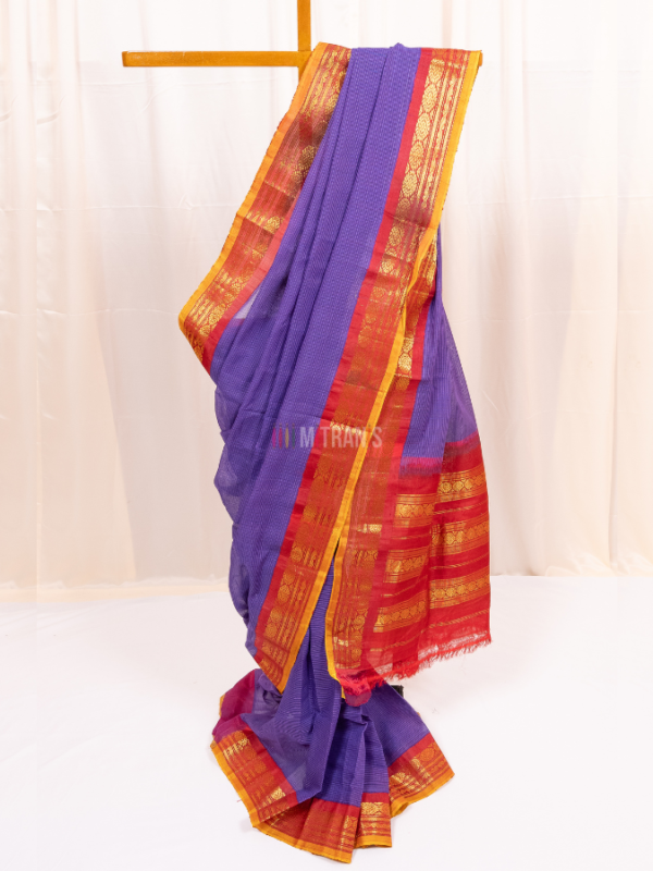 Purple and Red Cotton Gadwal Saree with Pure Silk Border