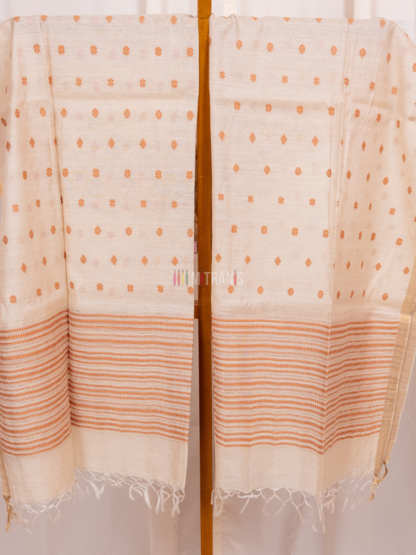 Natural Kosa Tussar Dupatta with Rust Buti Design