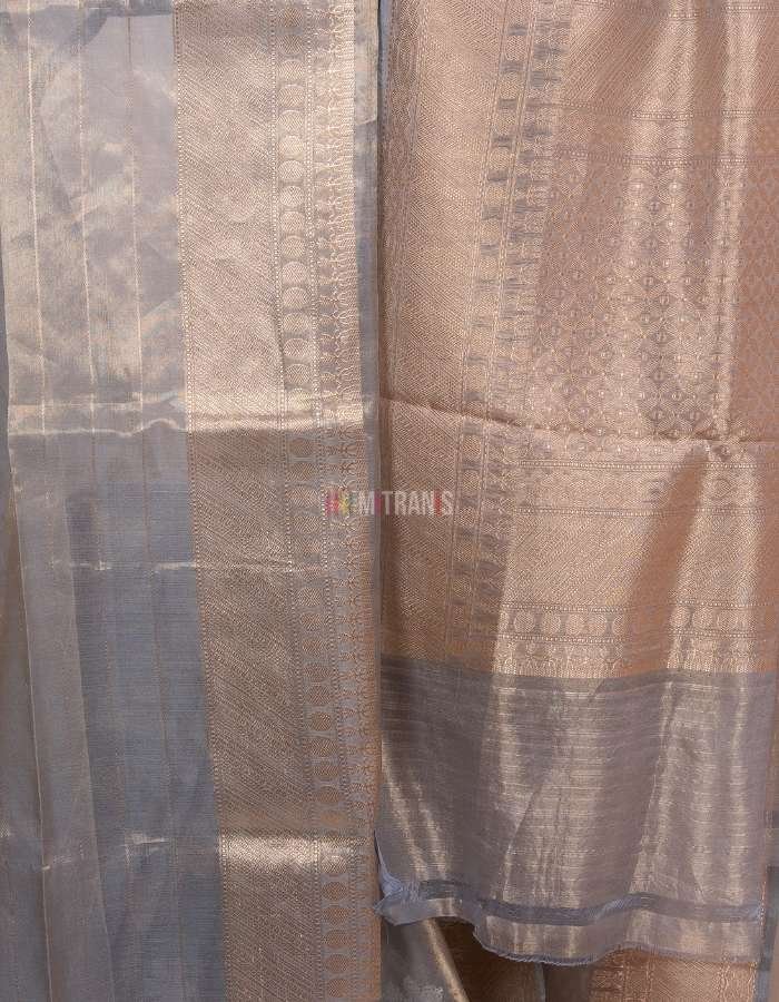 Aqua Tissue Banarasi Saree with Kadhua Buti Weaving - Image 4