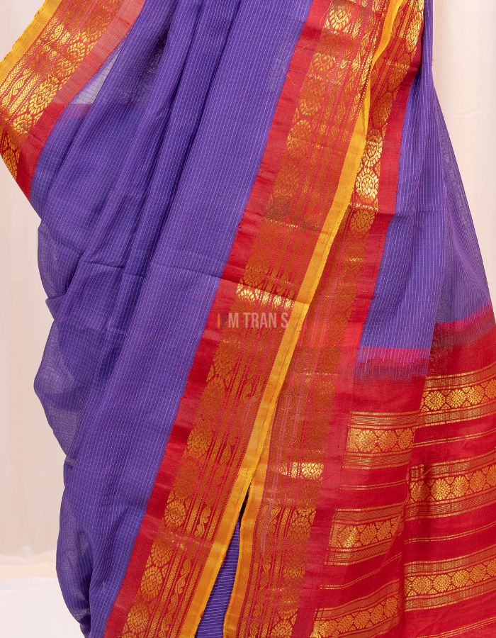 Purple and Red Cotton Gadwal Saree with Pure Silk Border - Image 2
