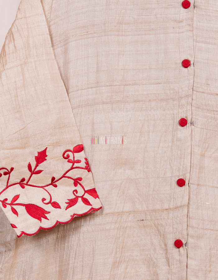 Kosa Tussar Long Dress with Machine Embroidery - Image 3