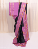 Black Zero Zari Kanjivaram Silk Saree with Korvai Border