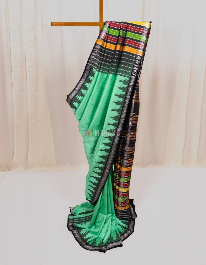 Cool Green Berhampuri Silk Saree in Pure 4 Ply Mulberry Silk
