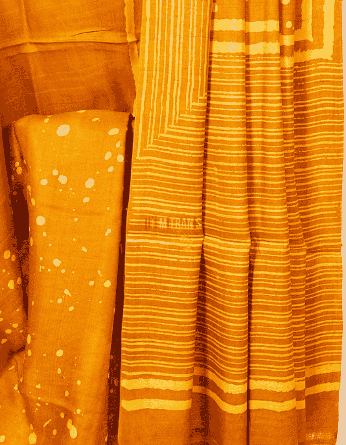 Ochre Yellow Dabu Hand Block Print Tussar - Image 3