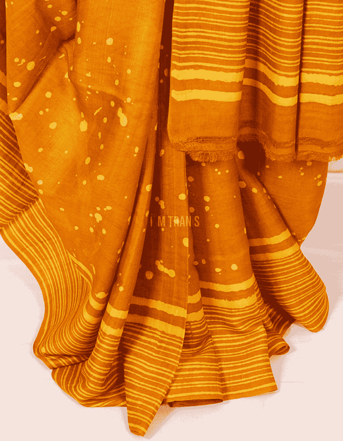 Ochre Yellow Dabu Hand Block Print Tussar - Image 2